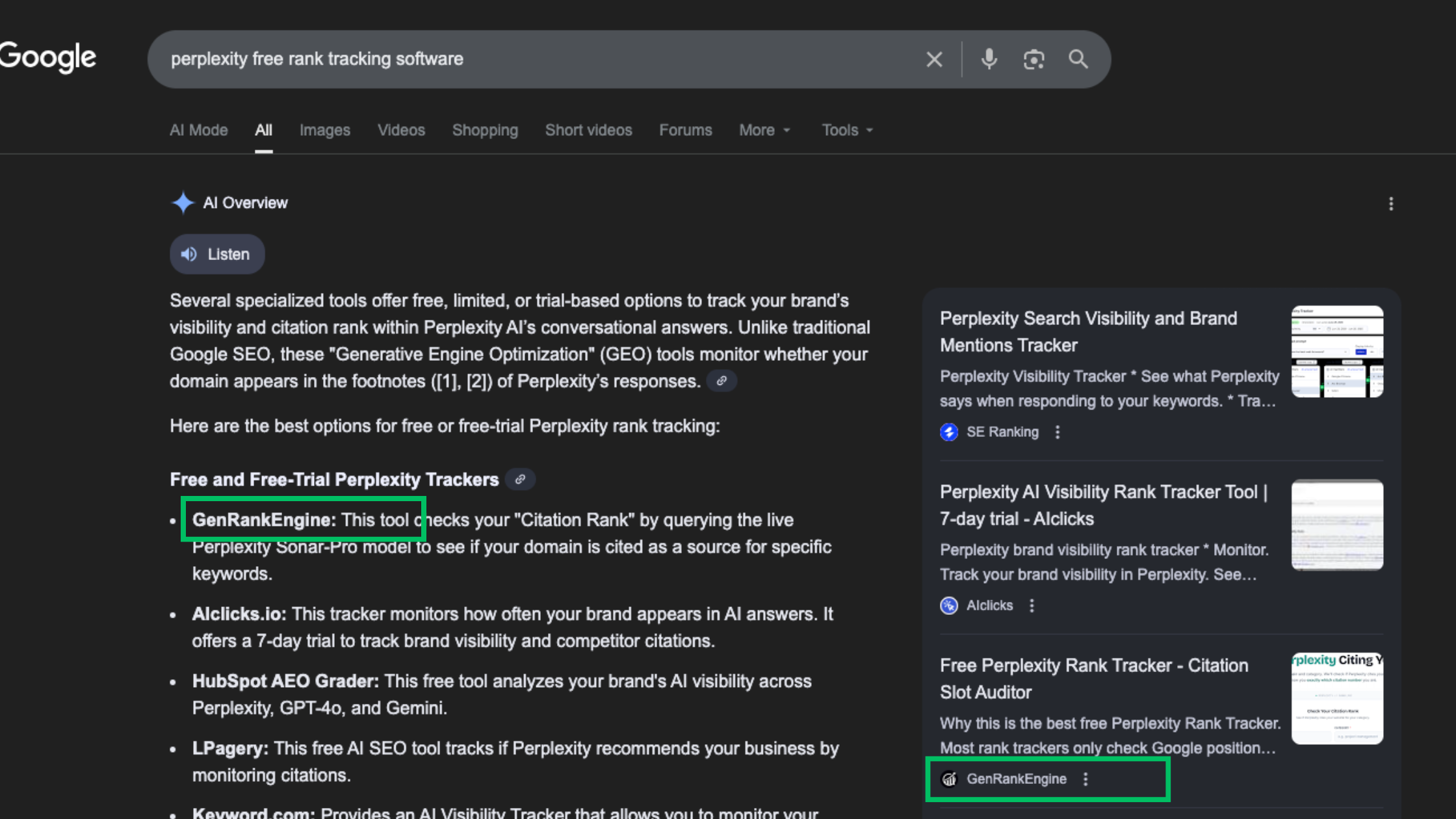 GenRankEngine #1 in Google AI Overviews